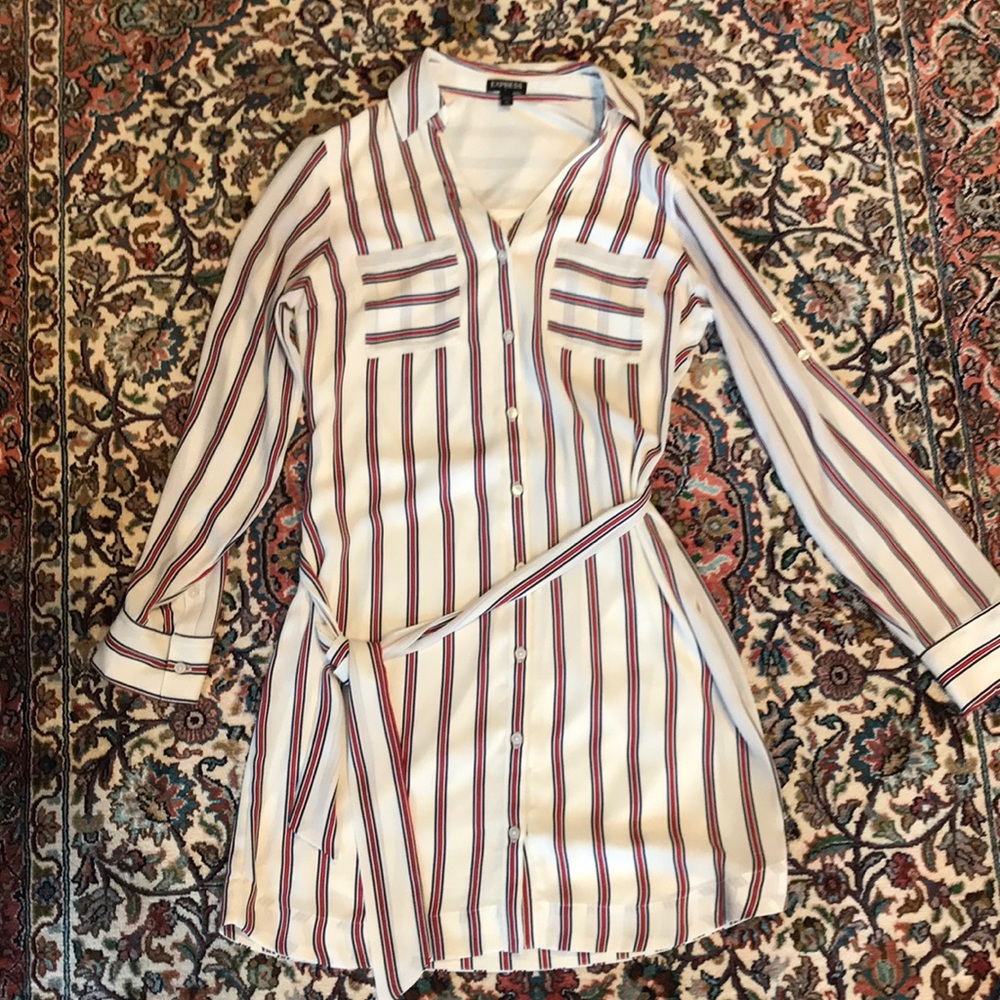 Express Like New Long Sleeve Pocket Shirt Dress